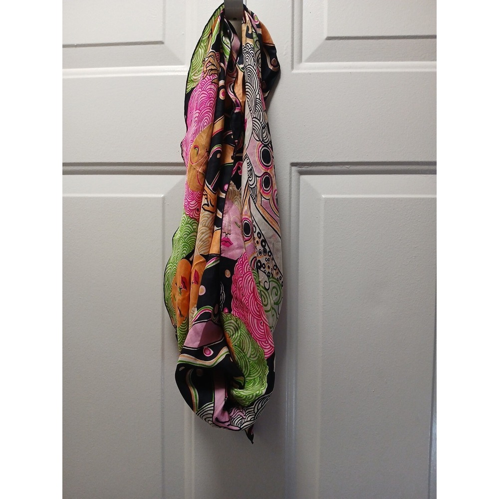 Surrealist Women's Faces Novelty Print Scarf Colorful MCM Kerchief - Picture 5 of 8